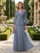 A Line V Neck Long Sleeves Mother of the Bride Dresses with Jackets