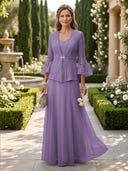 A Line V Neck Long Sleeves Mother of the Bride Dresses with Jackets