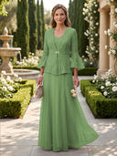 A Line V Neck Long Sleeves Mother of the Bride Dresses with Jackets