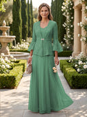 A Line V Neck Long Sleeves Mother of the Bride Dresses with Jackets