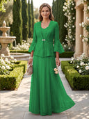 A Line V Neck Long Sleeves Mother of the Bride Dresses with Jackets