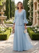 A Line V Neck Long Sleeves Mother of the Bride Dresses with Jackets