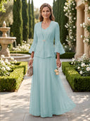 A Line V Neck Long Sleeves Mother of the Bride Dresses with Jackets