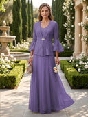 A Line V Neck Long Sleeves Mother of the Bride Dresses with Jackets