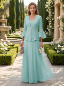 A Line V Neck Long Sleeves Mother of the Bride Dresses with Jackets