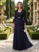 A Line V Neck Long Sleeves Mother of the Bride Dresses with Jackets