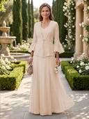A Line V Neck Long Sleeves Mother of the Bride Dresses with Jackets