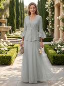 A Line V Neck Long Sleeves Mother of the Bride Dresses with Jackets