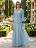 A Line V Neck Long Sleeves Mother of the Bride Dresses with Jackets