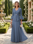A Line V Neck Long Sleeves Mother of the Bride Dresses with Jackets