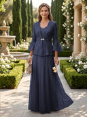 A Line V Neck Long Sleeves Mother of the Bride Dresses with Jackets