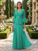 A Line V Neck Long Sleeves Mother of the Bride Dresses with Jackets