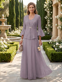 A Line V Neck Long Sleeves Mother of the Bride Dresses with Jackets