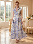 A Line V Neck Cap Sleeves Mother of the Bride Dresses