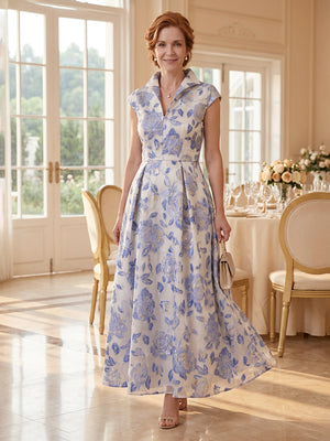 A Line V Neck Cap Sleeves Mother of the Bride Dresses