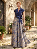 A Line V Neck Short Sleeves Mother of the Bride Dresses with Bow