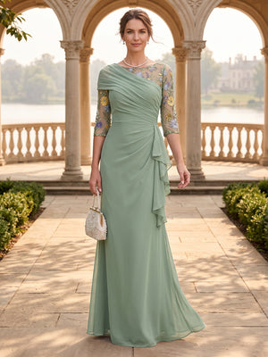 Mermaid Boat Neck 3/4 Sleeves Mother of the Bride Dresses
