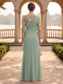 Mermaid Boat Neck 3/4 Sleeves Mother of the Bride Dresses