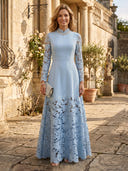 Satin A Line Long Sleeves Long Lace Mother of the Bride Dresses