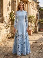 Satin A Line Long Sleeves Long Lace Mother of the Bride Dresses