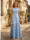 Satin A Line Off the Shoulder Sleeveless Long Lace Mother of the Bride Dresses