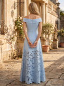 Satin A Line Off the Shoulder Sleeveless Long Lace Mother of the Bride Dresses