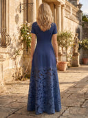 Chiffon A Line V Neck Short Sleeves Long Lace Mother of the Bride Dresses