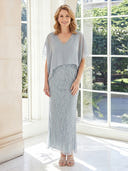 Chiffon Column Half Sleeves Long Mother of the Bride Dresses