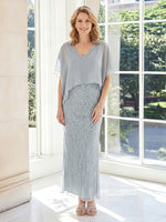 Chiffon Column Half Sleeves Long Mother of the Bride Dresses