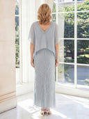 Chiffon Column Half Sleeves Long Mother of the Bride Dresses