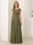 A Line Chiffon Short Sleeves Long Mother of the Bride Dresses