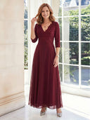 Chiffon A Line V Neck 3/4 Sleeves Long Mother of the Bride Dresses