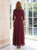 Chiffon A Line V Neck 3/4 Sleeves Long Mother of the Bride Dresses