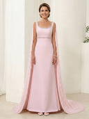 Satin A Line Square Neck Sleeveless Long Mother of the Bride Dresses