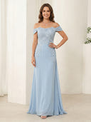 Off the Shoulder Chiffon A Line Sleeveless Long Mother of the Bride Dresses