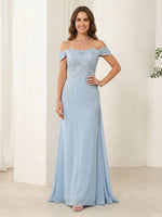Off the Shoulder Chiffon A Line Sleeveless Long Mother of the Bride Dresses