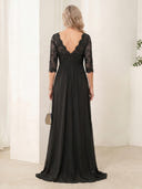 Chiffon V Neck A Line 3/4 Sleeves Long Mother of the Bride Dresses