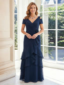 Chiffon V Neck A Line Short Sleeves Long Mother of the Bride Dresses