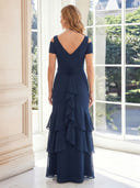 Chiffon V Neck A Line Short Sleeves Long Mother of the Bride Dresses