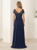 Chiffon A Line Boat Neck Short Sleeves Long Mother of the Bride Dresses
