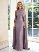 Halter Sheath Satin Sleeveless Long Mother of the Bride Dresses
