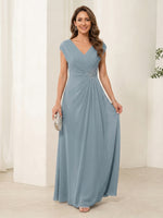 V Neck A Line Chiffon Sleeveless Long Mother of the Bride Dresses