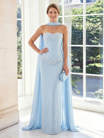 Satin Sheath Strapless Sleeveless Long Mother of the Bride Dresses