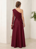 One Shoulder Satin A Line Long Sleeves Long Mother of the Bride Dresses