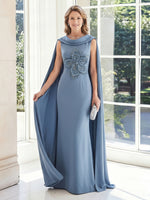 Sheath Satin Boat Neck Sleeveless Long Mother of the Bride Dresses