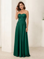A Line Satin Strapless Sleeveless Long Mother of the Bride Dresses