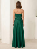 A Line Satin Strapless Sleeveless Long Mother of the Bride Dresses