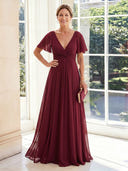 Chiffon V Neck A Line Short Sleeves Long Mother of the Bride Dresses