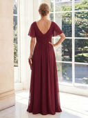Chiffon V Neck A Line Short Sleeves Long Mother of the Bride Dresses