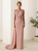 Sheath Satin Long Sleeves Long Mother of the Bride Dresses